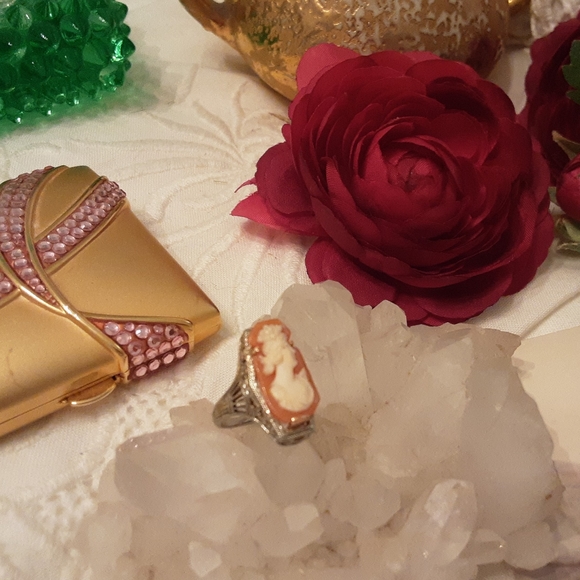 ANTIQUE 14K SOLID GOLD, FILLGREE CAMEO RING, SIZE 3 1/4 - Picture 13 of 16